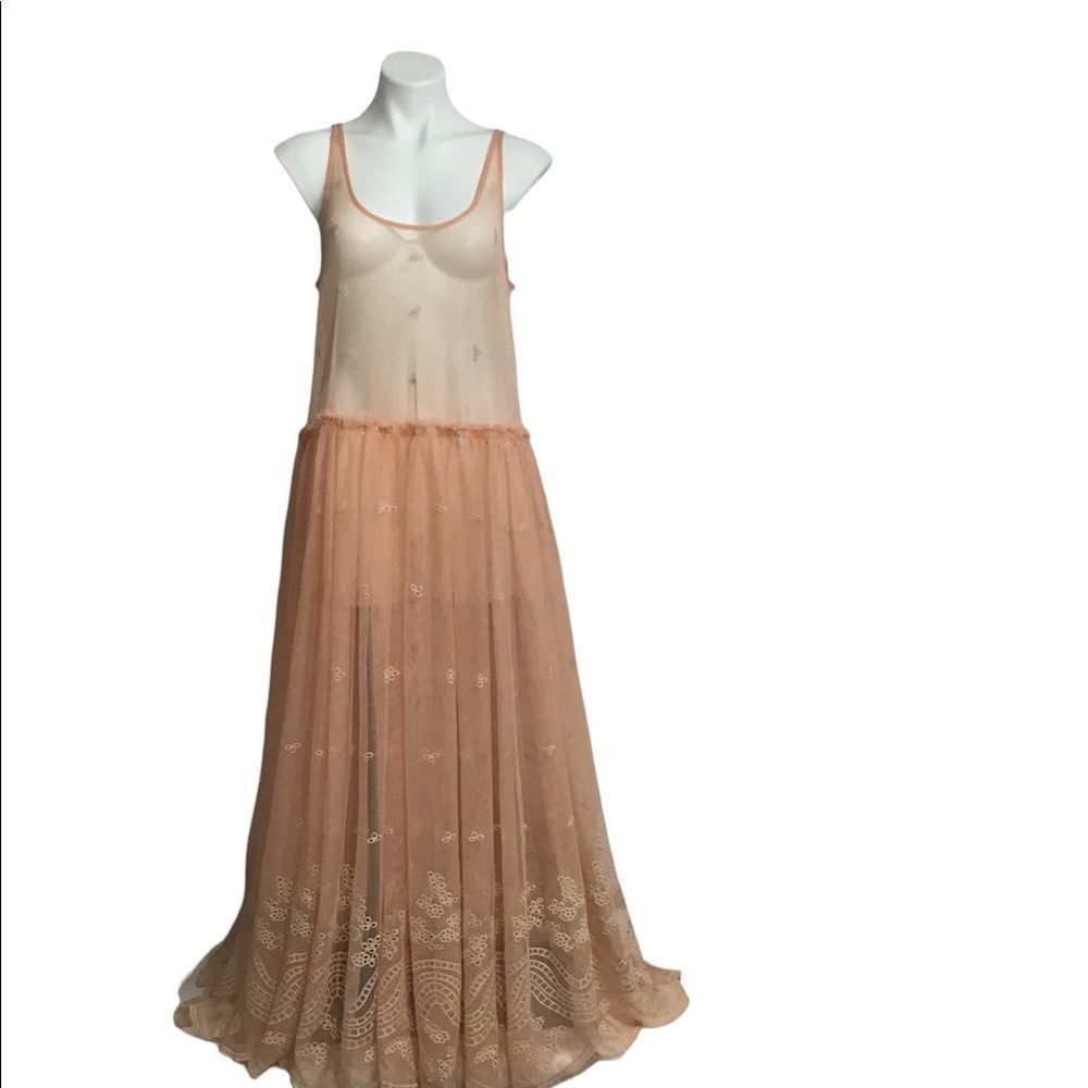 Free People Peach/Pink Maxi Slip Dress